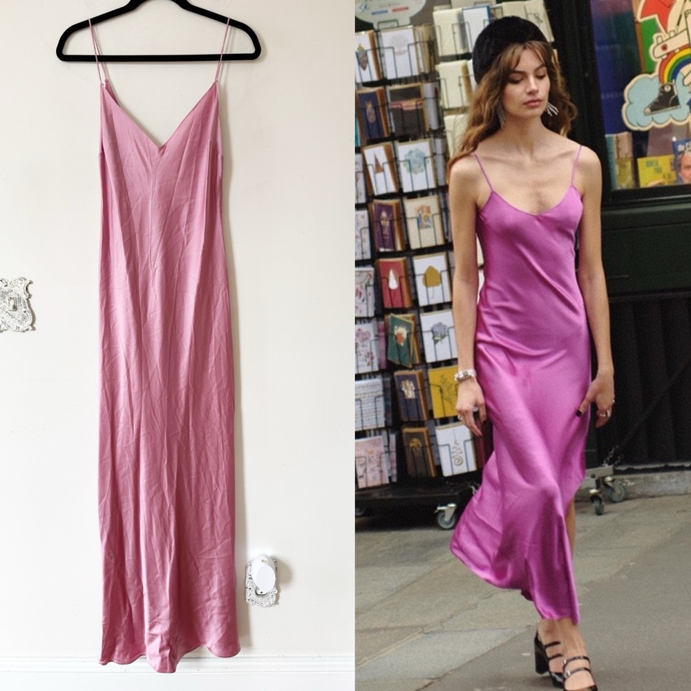 Dannijo Pink Silk Maxi Slip Dress Bias Cut L - Picture 3 of 15